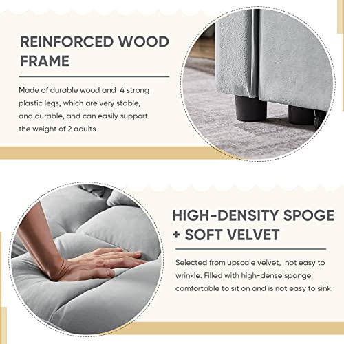 Antetek 3 in 1 Convertible Sleeper Sofa Bed, Modern Velvet Loveseat Futon Couch w/Pullout Bed, Small Love Seat Lounge Sofa w/Reclining Backrest, Toss Pillows, Pockets, Furniture for Living Room, Grey Antetek