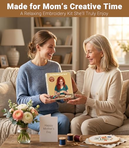 Hi-YomiLaugh 3 Pack Beginner Embroidery Kit & Cross Stitch Kits for Adults, Needles & Tools, Easy Needlepoint Set with Step-by-Step Instructions & Video Tutorial (Floral Garden)