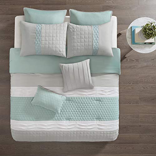 510 DESIGN Cozy Comforter Set - Geometric Honeycomb Design, All Season Down Alternative Casual Bedding with Matching Shams, Decorative Pillows, King(104"x92"), Seafoam/Grey 8 Piece 510 DESIGN