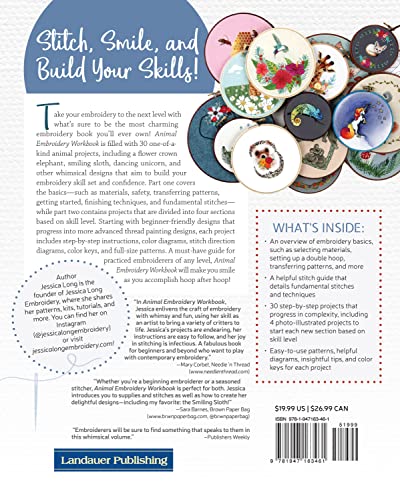 Animal Embroidery Workbook: Step-by-Step Techniques & Patterns for 30 Cute Critters & More (Landauer) Designs include Foxes, Sloths, Hedgehogs, Giraffes, Cats, Chickadees, Pandas, Bees, Flowers & More Fox Chapel Publishing