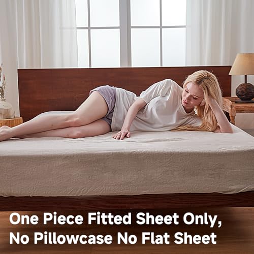 Simple&Opulence 100% Linen Fitted Sheet Twin(1 Piece), 14 Inch Deep Pocket Mattress Cover Natural French Flax Stone Washed Farmhouse Soft Breathable Bottom Sheets-Linen Simple&Opulence