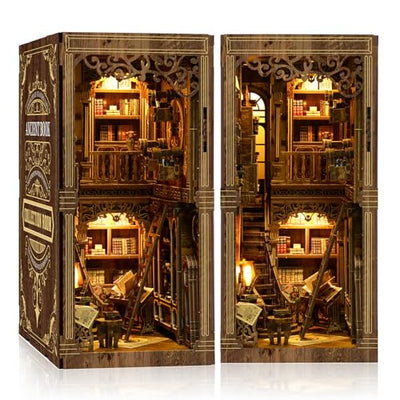Book Nook Kit - (Classic Edition) - Nook Tales DIY Miniature Wooden Puzzle | Vintage Book Collection Room with LED Lights | 3D Dollhouse Bookend for Bookshelf Decoration | Creative Gifts