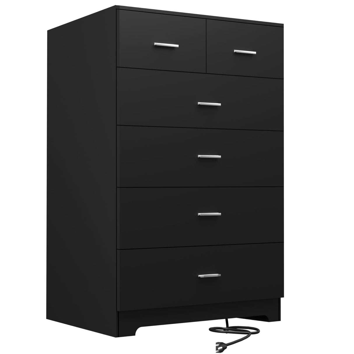 FJTJBSI Dresser with Power Outlets Wooden 6 Drawer Dresser with Large Organizer Black Tall Storage Organizer with Smooth Metal Rail Modern Chest of Drawers Closet for Bedroom Hallway FJTJBSI