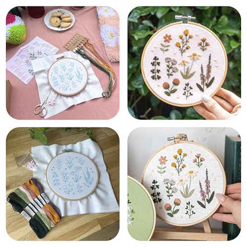 CRAFT CLUB Wildflower Embroidery Kit | DIY Cross Stitch Kit with Bamboo Hoop & Embroidery Thread | Complete Arts & Crafts Supplies Gift Set for Beginners | Home Décor & Room Craft Kit