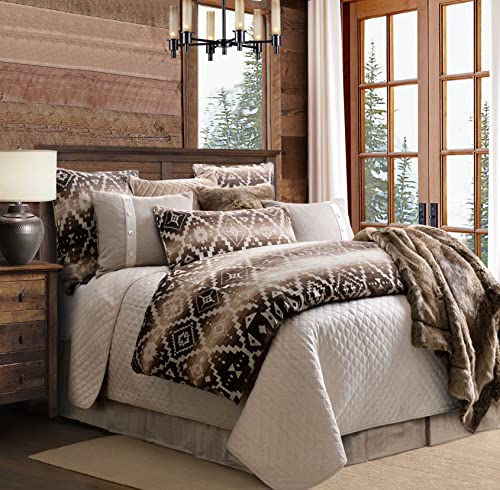 Paseo Road Chalet Aztec Western Bedding, 3 Piece King Comforter Set, Cream Brown Geometric Pattern, Chenille Jacquard Southwestern Indian Modern Rustic Comforter with Pillow Shams Paseo Road