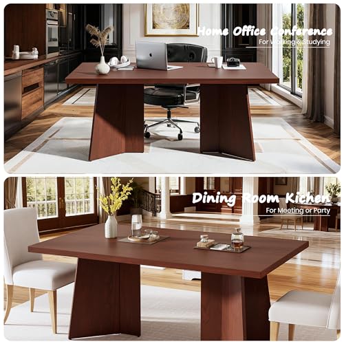 GarveeHome Dining Table for 6-8 People - 63" Modern Long Kitchen Table with Large Tabletop & Heavy Duty Pedestal Legs, Dinner Table for Kitchen, Conference Room, Home, Walnut GarveeHome