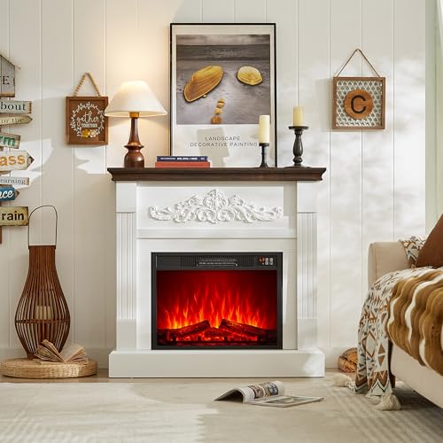 Electric Fireplace with Mantel, 40" Electric Fireplace, Fireplaces Entertainment Center, Fireplaces TV Stand with 23" Insert Heater with 3D Flame for Living Room, 1400W/750W LIDYUK
