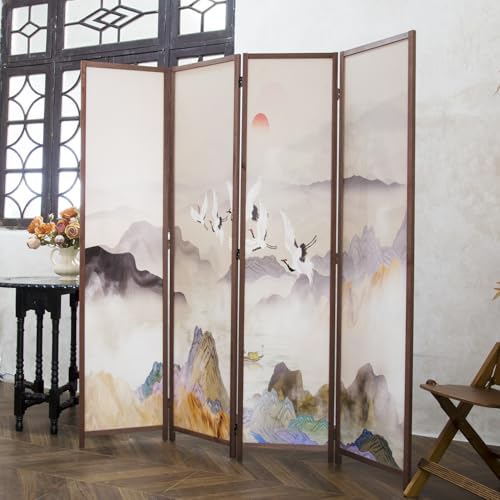Furnnylane 4 Panel Room Divider Screen,Double Faced Panel Divider Folding Screen Divider for Room Separation,Colorful Landscape,67" H x 63" W Furnnylane