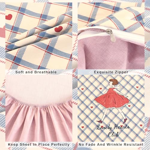 ZZRSSSLC Cute Princess Printed Crib Bedding Set, 3 Pieces Girl and Red Heart Pattern Duvet Bedding Sets Includes Fitted Sheet, Quilted Cover and Pillowcase -100% Cotton ZZRSSSLC