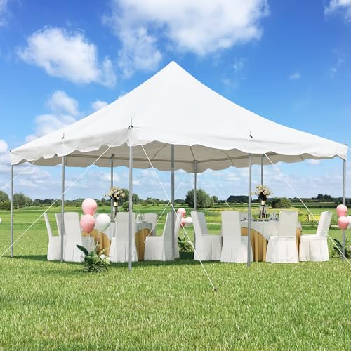 EROMMY 15x15ft Pole Party Tent, Heavy Duty Outdoor Canopy with Carry Bags, Large White Event Tent for 40 People, Ideal for Parties, Weddings, and Gatherings EROMMY