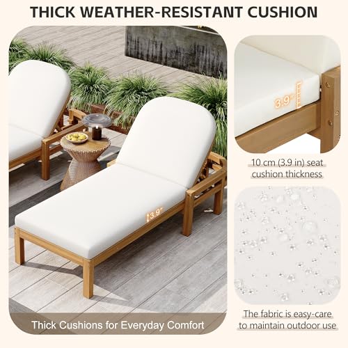 KLMM Outdoor Chaise Lounge Set of 2,Acacia Wood Patio Recliner with Arched Backrest, 5-Position Adjustable Backrest,for Poolside, Backyard, Deck & Lawn (Light Teak-lc)