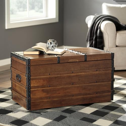 Signature Design by Ashley Kettleby Vintage Wood Storage Trunk or Coffee Table with Lift Top 19", Brown Signature Design by Ashley
