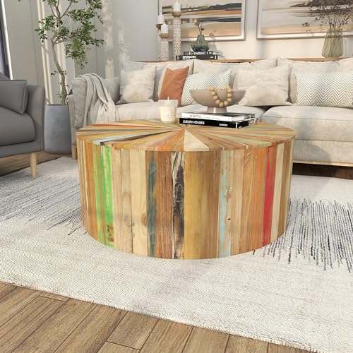 Deco 79 Reclaimed Wood Geometric Handmade Living Room Coffee, Center Table 38" x 38" x 16", Brown Deco 79