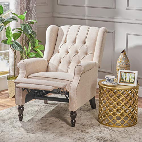CHRISTOPHER KNIGHT HOME GDF Studio Elizabeth Tufted Fabric Recliner, Vintage Reclining Reading Armchair, Light Beige GDFStudio