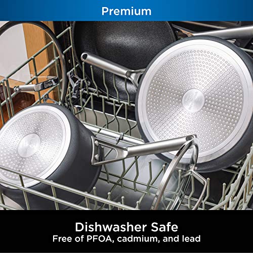 Ninja Cookware, Ninja NeverStick Premium, 16-Piece Pots and Pans Set, Non Stick Frying Pans, Kitchen Essentials, Stock Pot, Sauce Pan, Glass Lids, Saute Pan, All Stovetops, Black, C39900 Ninja