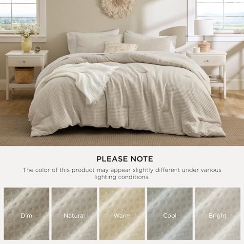 Bedsure Waffle Comforter Set Twin, Soft and Breathable Linen Bedding Comforter Set, 2 Pieces, 1 Waffle Weave Comforter (68"x88") and 1 Pillowcase (20"x26") Bedsure
