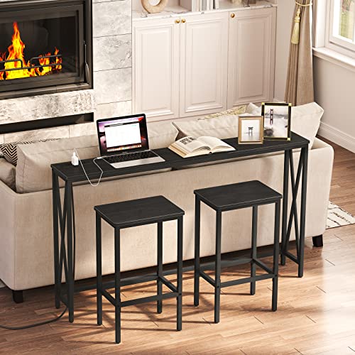 MAHANCRIS Bar Stools, Set of 2 Bar Chairs with Footrest, 2-Piece Dining Stools, 25.8-Inch Height, Rectangular Industrial Bar Stools, Strong Metal Frame, for Dining Room, Kitchen, Black BAHB0101 MAHANCRIS