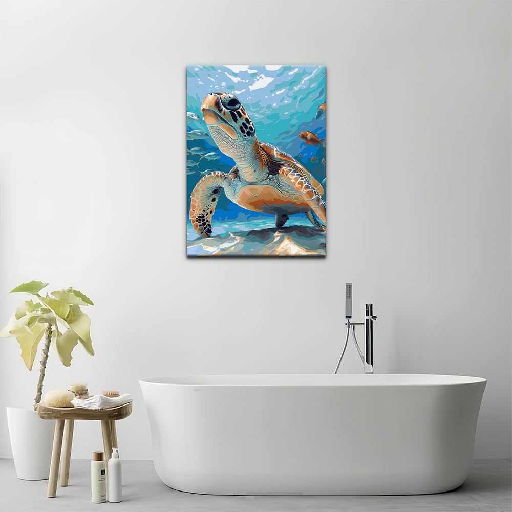 Natuyalo Paint by Numbers Kit for Adults Framed - Sea Turtle Paint by Number on Canvas with Frame, Animals DIY Acrylic Painting by Number Ideal Gift Home Wall Decor (12x16 Inch) Natuyalo