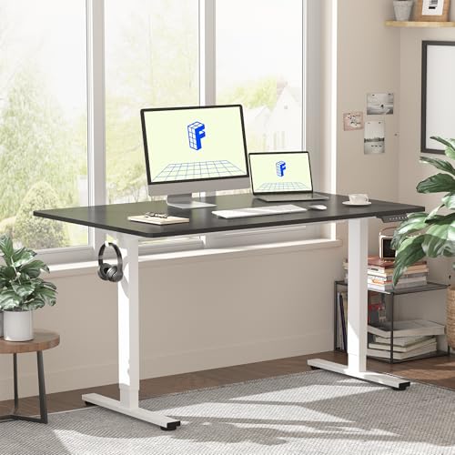 FLEXISPOT EN1 One Piece Standing Desk, 48 x 24 Inch Desktop Electric Adjustable Height Desk Home Office Computer Workstation Sit Stand up Desk (White Frame + Black Top, 2 Packages) FLEXISPOT