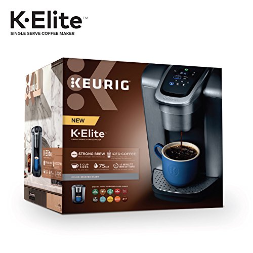 Keurig K-Elite Single Serve K-Cup Pod Coffee Maker, with Strength and Temperature Control, Iced Coffee Capability, 8 to 12oz Brew Size, Programmable, Brushed Silver Keurig
