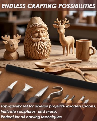 Wood Carving Kit Whittling Kit: Deluxe Wood Carving Tools Set with Leather Case Wood Carving Knife Widdle Kit - Woodworking Gift Kit with Basswood Blocks Hobby for Adults Kids Beginners Bluvizo