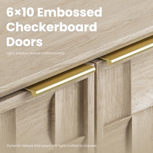 COLAMY Fluted Sideboard Cabinet with Storage – Solid Wood Buffet for Dining Room, Credenza Console with Adjustable Shelves, Walnut Finish, Mid Century Modern Style,Oak White COLAMY