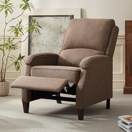 VKNOW Recliner Chair, Fabric Recliner with Soft Armrest, Home Theater Seating with Adjustable Push Back and Lumbar Support, Single Sofa for Adults, Lounge Chair for Living Room, Bedroom(Brown)