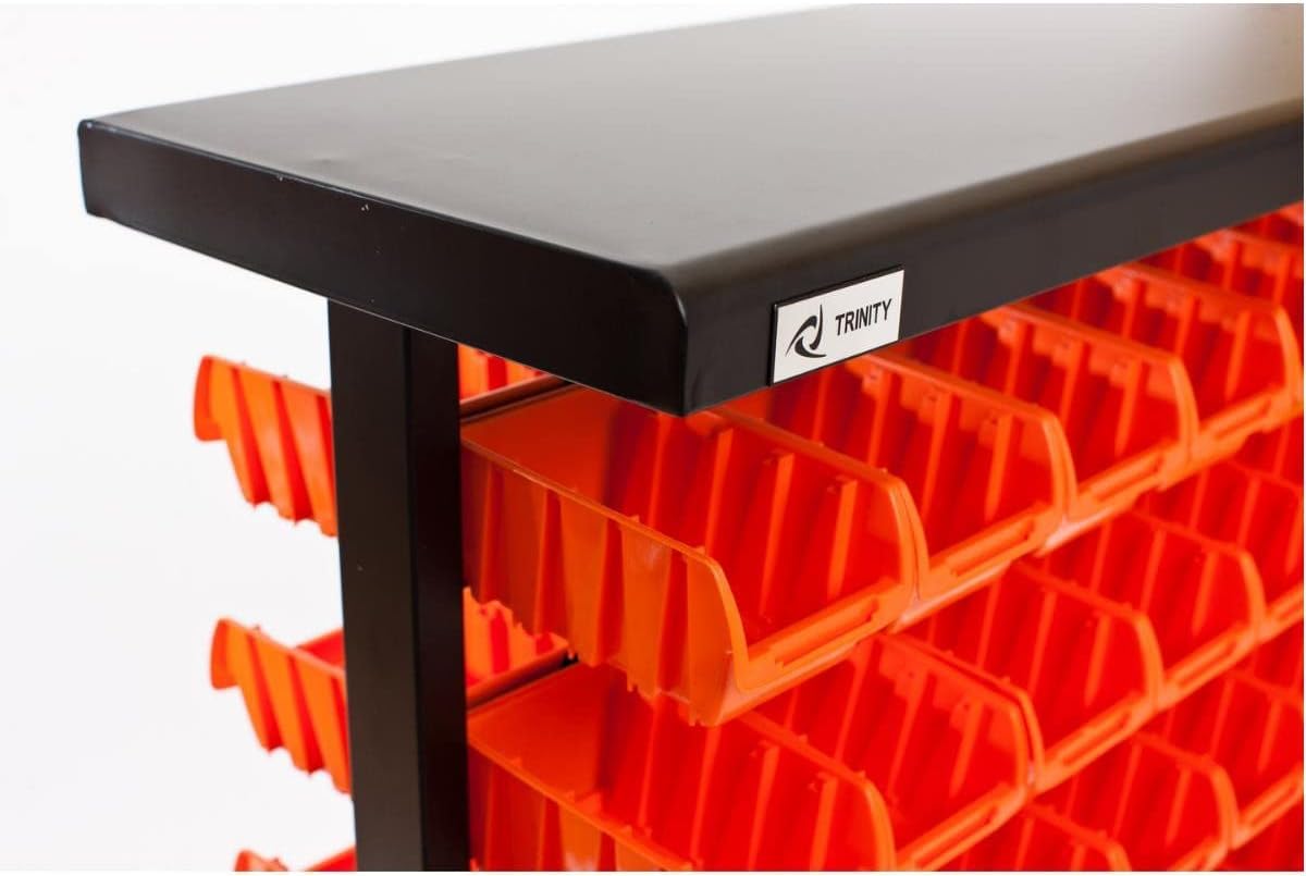 TRINITY EcoStorage 6-Tier Dual-Sided Rolling Bin Rack, 330 Pound Capacity, Includes 94 Organizer Bins, 19.75" x 35.5" x 48.5", Black TRINITY