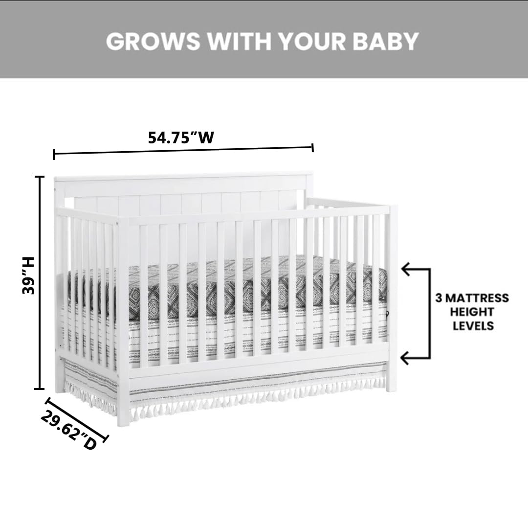 Oxford Baby Lazio 4-in-1 Convertible Baby Crib, Snow White, GreenGuard Gold Certified Oxford Baby