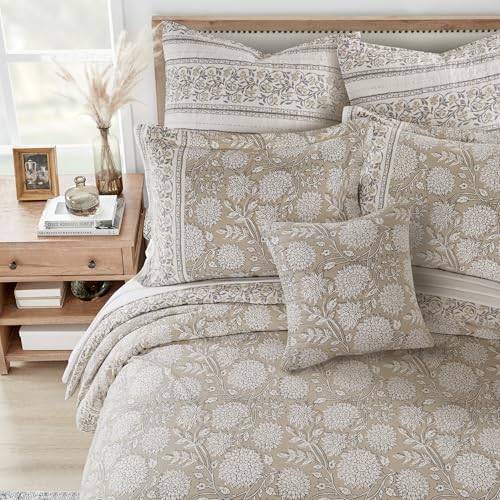 Levtex Home Adare Taupe Reversible King/Cal King Comforter Set (106x94in) with 2 Pillowcases (36x20in) - Floral Bedding - Taupe White - 100% Cotton King Size Comforter Set - Soft, Pre-Washed Levtex Home