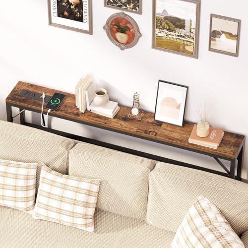 Asgolion 47.2'' Skinny Console Table with Power Outlet, 5.91" Behind Couch Table with Charging Station, Long Sofa Table, Narrow Entryway Table for Living Room, Foyer, Hallway, Rustic Brown Asgolion