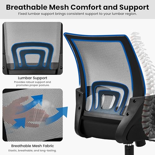 Yaheetech Mid-Back Mesh Office Chair Adjustable Ergonomic Computer Task Chair Swivel Rolling with Lumbar Support Armrest for Home Office Work Study, Black Yaheetech