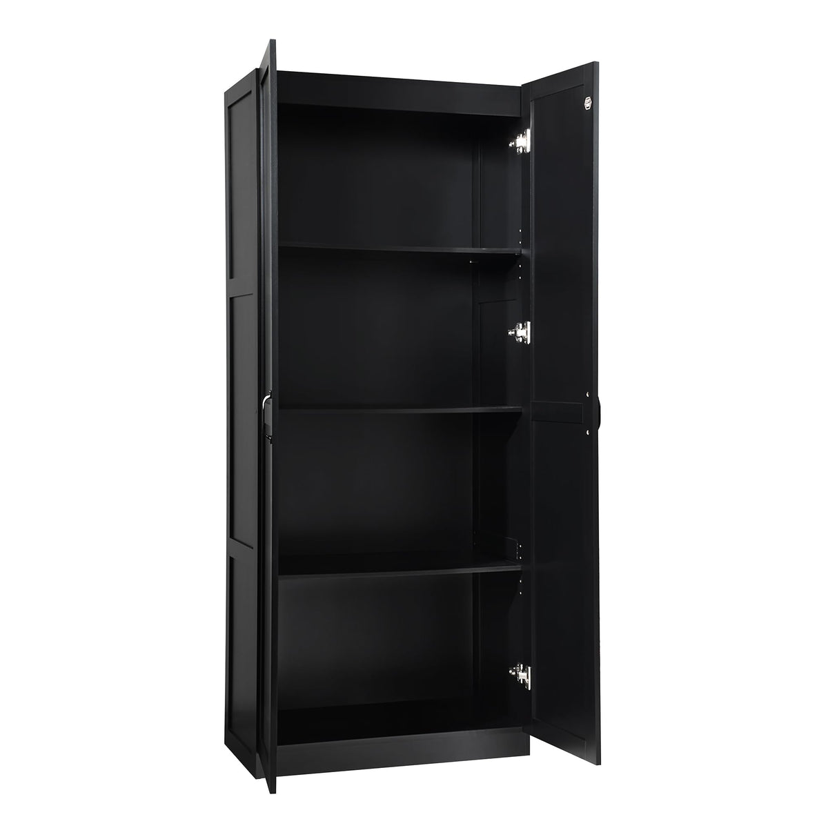Manhattan Comfort Cornelia Modern Storage Cabinet with Doors and Shelves 2.0 - Tall Freestanding Wardrobe Closet with 4 Adjustable Cubbies for Bedroom or Linen Use, Set of 1, Black Manhattan Comfort