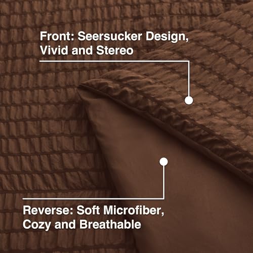 Love's cabin Seersucker Brown Full Comforter Set, 7-Piece All Season Lightweight Bed in a Bag Bedding Set with Comforter, Flat Sheet, Fitted Sheet, Pillowcases and Shams