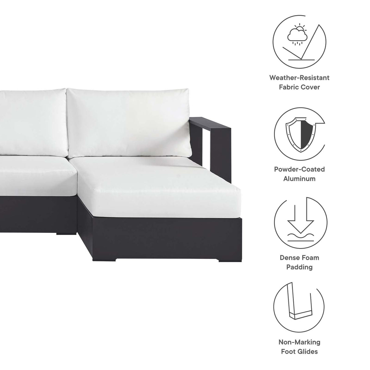 Modway Tahoe Aluminum 4-Piece Outdoor Patio Furniture Gray White, Modular Sectional Sofa Set with Chaise Lounges, Weather-Resistant Cushion, Ideal for Deck, Backyard, Poolside Modway