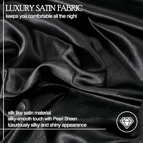 Bedbay Black Comforter Set Queen Size,10-Piece Satin Comforter Bed Set,Pinch Pleat Bedding Set,Black Pintuck Luxury Bed Comforter Set,Lightweight Silk Like Satin Bedding Comforter for All Seasons Bedbay