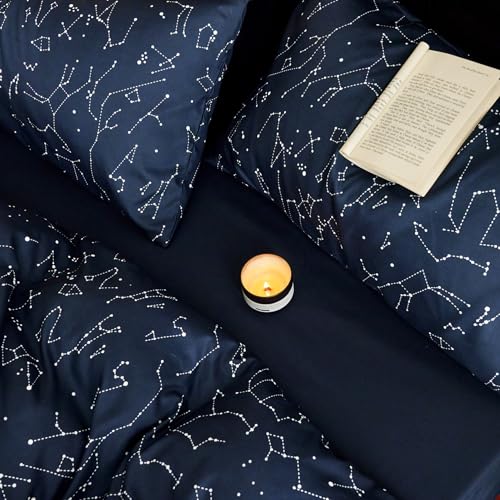 Wake In Cloud - Constellation Comforter Set, Celestial Space Star Galaxy Astrology, Soft Lightweight Bedding for Teen Kids Boys Girls, 3 Pieces, Navy Blue, King Size Wake In Cloud