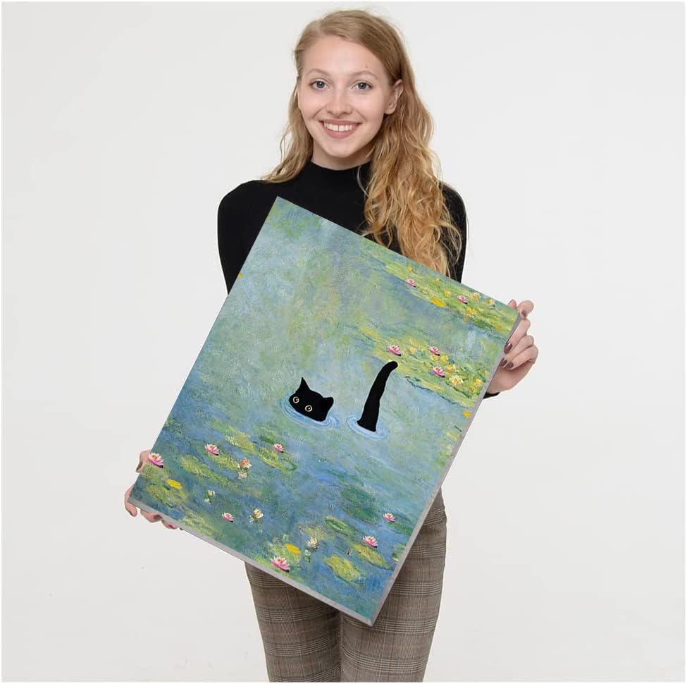 Black Cat Pond Paint by Numbers Kit for Adults with Framed - Paint by Number with Wooden Easel DIY Nice Box Acrylic Oil Painting,for Wall Decor 8x12inch VIGEGU