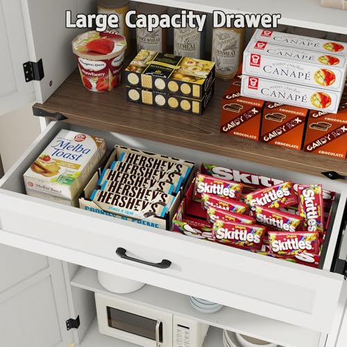 Halitaa 72" Tall Farmhouse Pantry Storage Cabinet with Organizer - Large Capacity Freestanding Cupboard for Kitchen, Dining Room, Living Room, White Halitaa