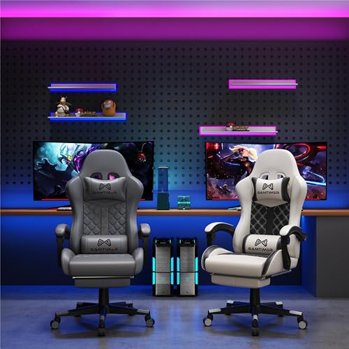 Gamtimer Gaming Chair, 400 lbs Adult Chair, High Back Computer Chair with Footrest and Linked Armrests, Office Video Game Chair with Lumbar Support (Grey) Gamtimer