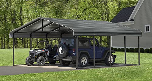 Arrow Carports Galvanized Steel Carport, Double Car Metal Carport Kit, 20' x 20' x 7', Charcoal Arrow Shed