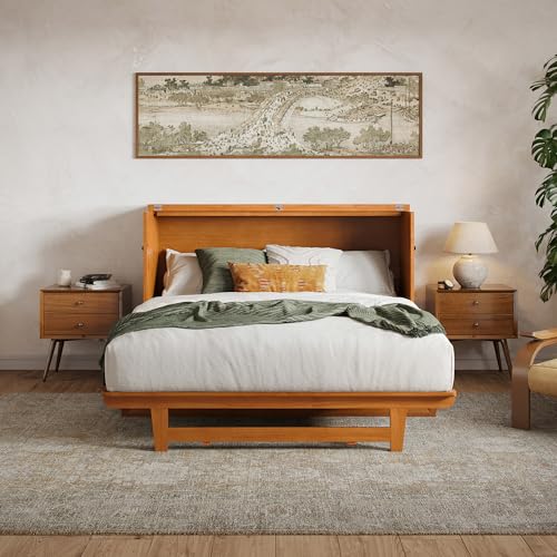 AFI, Santa Fe Queen Murphy Bed Chest with 6" Mattress & Built-in USB Charger, Light Toffee AFI