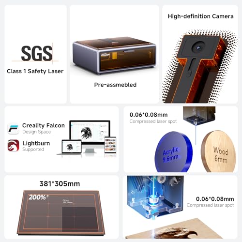 Creality Falcon A1 10W Laser Engraver, Enclosed Laser Cutter with Air Assist, HD Camera Positioning, Beginner-Friendly, Class 1 Safety Laser Engraving Machine for Wood and Metal, Acrylic Creality