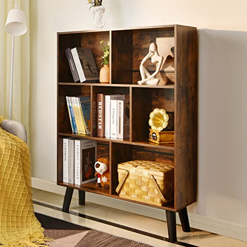 Modern Rustic Brown 3-Tier Cube Bookshelf by LEYAOYAO - Elegant Storage Organizer with Legs LEYAOYAO