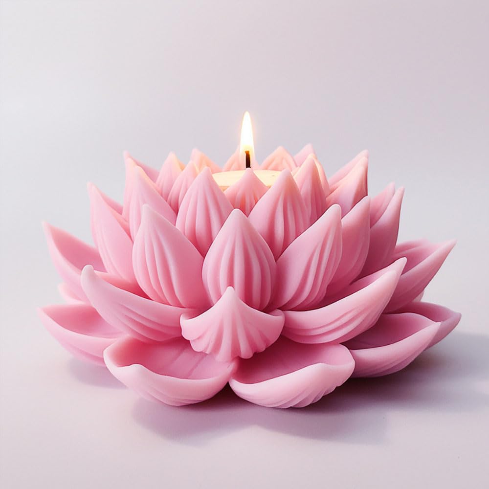 3D Lotus Candle Molds for Candle Making Supplies Flower Silicone Mold for Scented Candles Soap Making DIY Plaster Aromatherapy Candles Home Decor Floral Silicone Molds for Resin Epoxy Cement Gypsum RUIYDZ