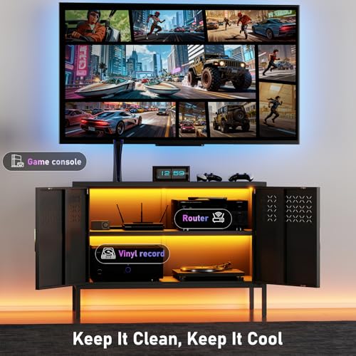 Karlovit Storage Cabinet, Metal Accent Locker Storage Cabinet with 2 Doors, Magnetic Closure, Adjustable Shelf, Tv Stands & Metal Nightstand for Living Room, Entryway and Home - Black Karlovit