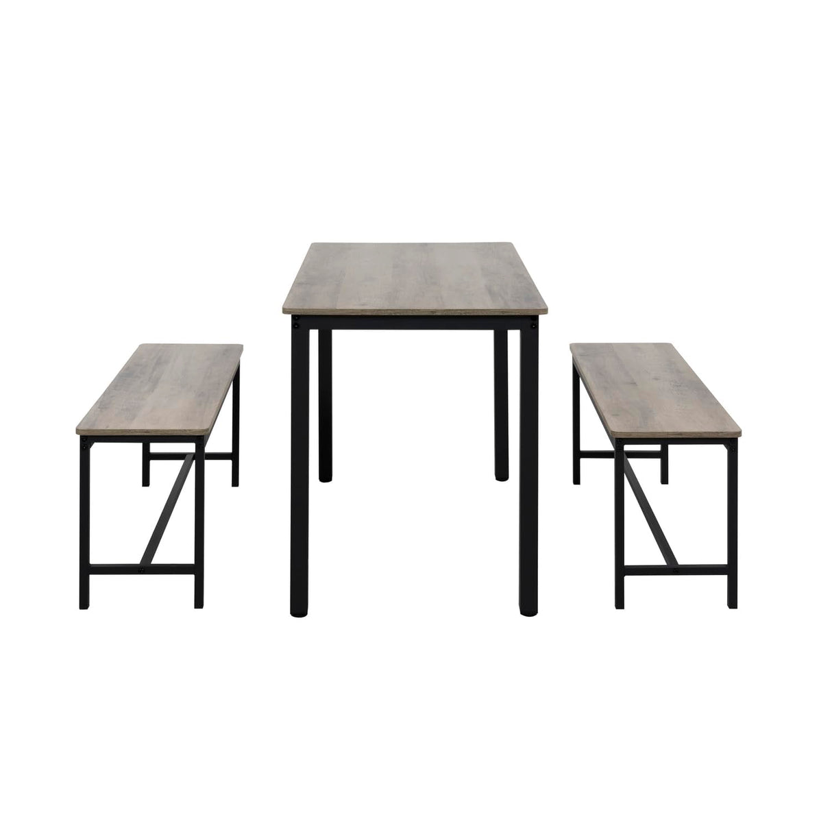 Naomi Home Paola 3-Piece Dining Table Set with 2 Benches – Compact Kitchen Table with Space-Saving Slide-Under Seating, Gray Engineered Wood Top & Steel Frame, Ideal for Apartments & Small Spaces Naomi Home