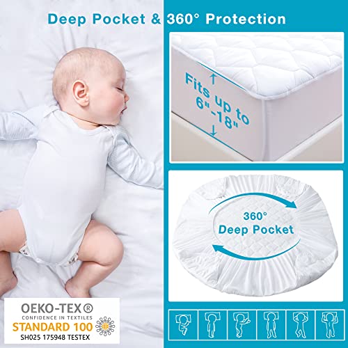 Lunsing Soft Queen Waterproof Mattress Protector, Breathable Queen Size Mattress Pad Cover, 6-18 Inches Deep Pocket, White Lunsing
