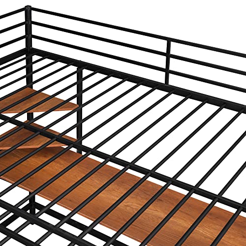 Bellemave Full Size Loft Bed with Desk and 2 Shelves, Metal Full loft bedframe with Storage Shelves, Black Bellemave