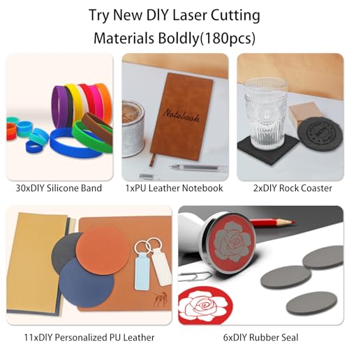 366PCS Engraving Material Box: DIY Materials to All Laser Engravers with Instructions - 43 Kinds of Laser Engraving Supplies Including Fabric, Metal, Wood, Acrylic, Rubber, PU Leather Lamnhin